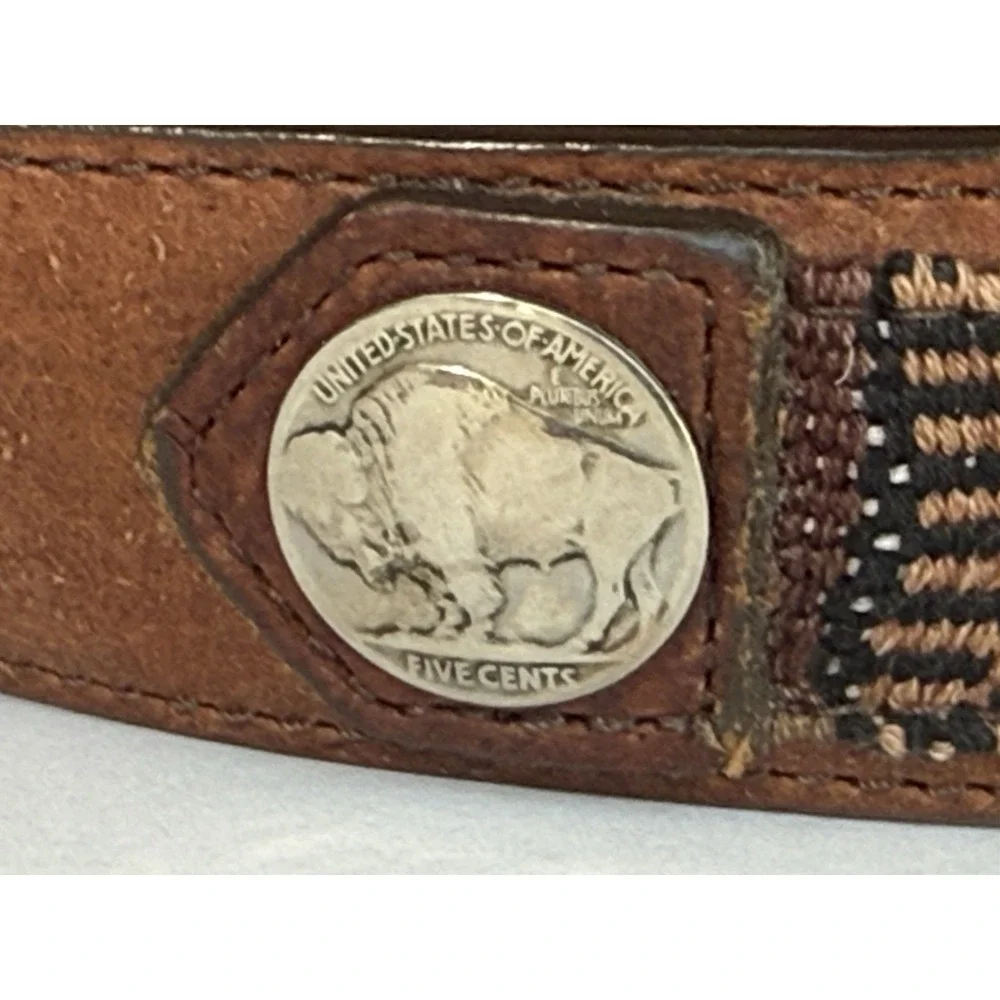 Orvis American Bison Brown Leather Belt Buffalo Nickel Sz 42 USA Southwestern